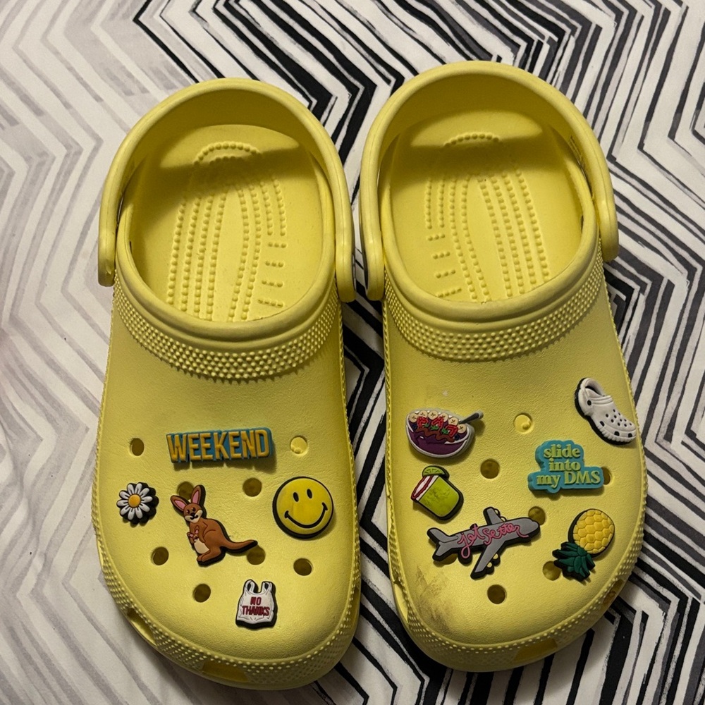 Yellow Crocs Including Jibetz